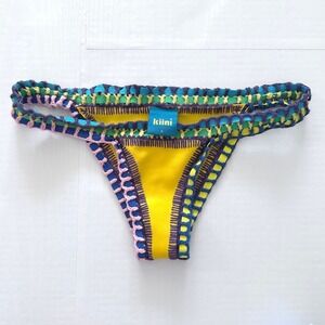 Kiini Ro Yellow Crochet Trim Bikini Bottom Multi Color Boho Swimwear Small